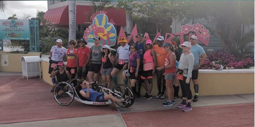 Fastest aggregate time for 12 Marathons on 12 different Caribbean Islands via Handcycle (female).Elizabeth Sanden.