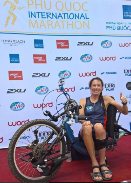 Fastest aggregate time for 7 Marathons on 7 Continents and the North Pole Marathon via Handcycle (female).