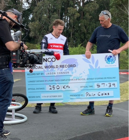 Longest distance completed on a Pump Track bycicle without pedalling or stopping.