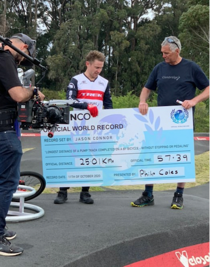 Longest distance completed on a Pump Track bycicle without pedalling or stopping.