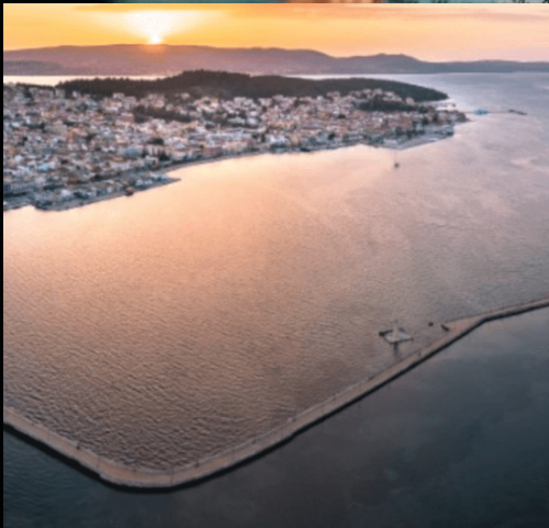 The World's longest stone cross sea bridge. De Bosset Bridge in Argostoli, Kefalonia, Greece